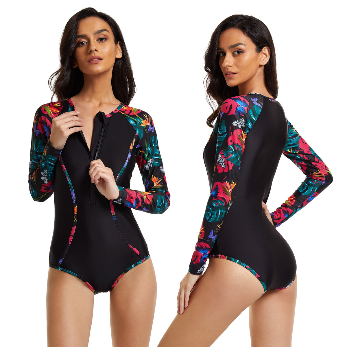 New Fashion Women's Front Zipper One Piece Short Sleeve Slim Swim Surf Suit  Sunscreen Quick Dry Water Sports Swimming Surf Suit