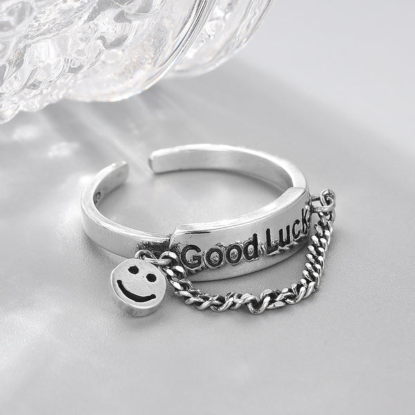 925 Sterling Silver Letter Good Luck Open Ring*