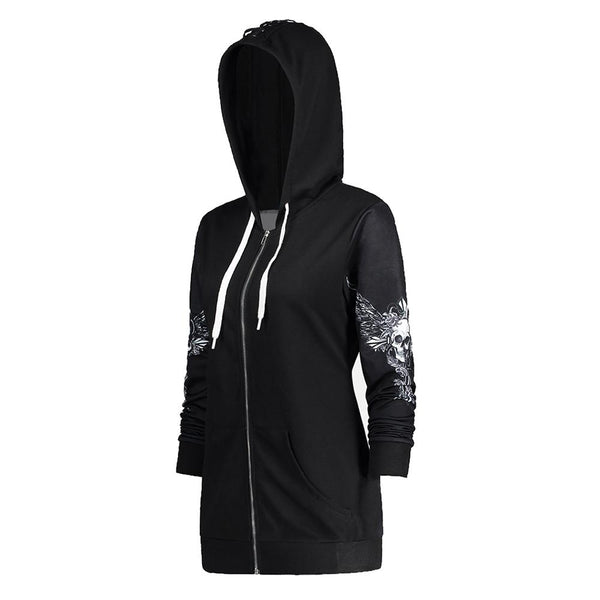 Skull Wings Print Halloween Zip Up Hoodie*