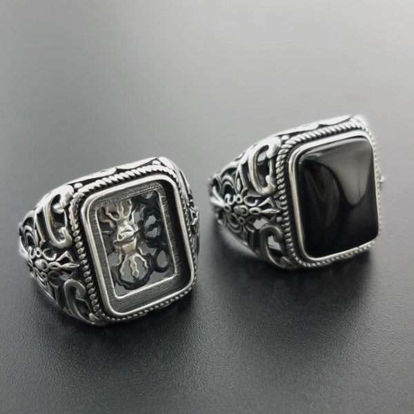 Real 925 Sterling Silver Natural Black Onyx Stone Ring*