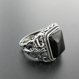 Real 925 Sterling Silver Natural Black Onyx Stone Ring*