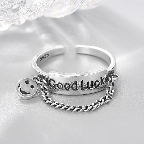 925 Sterling Silver Letter Good Luck Open Ring*