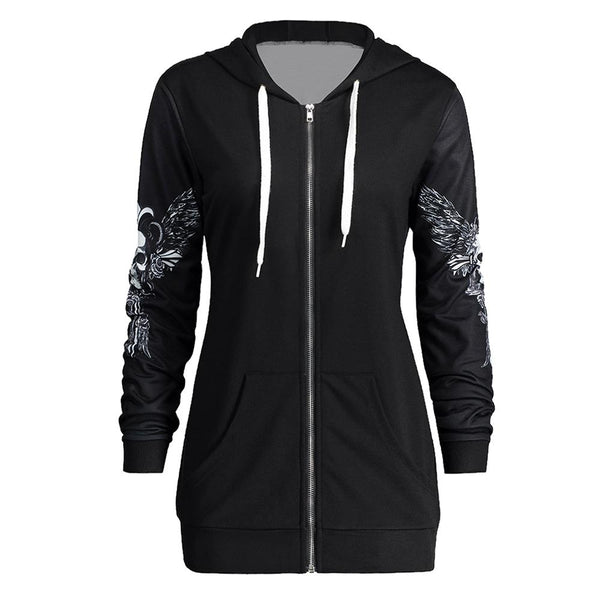 Skull Wings Print Halloween Zip Up Hoodie*