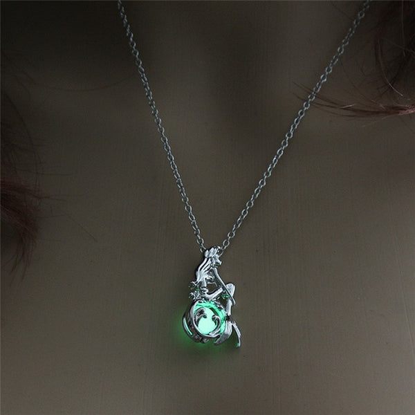 Glow In The Dark Luminous Lotus Fluorescent Mermaid Pendant Necklace*