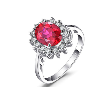 925 Sterling Silver Princess Diana Ceated Red Ruby Ring*