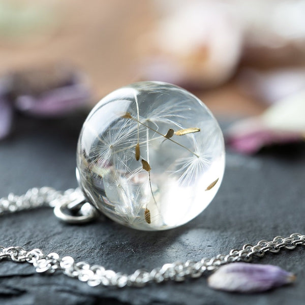 Dandelion Resin Pendant Necklace Silver Bronze Fashion*