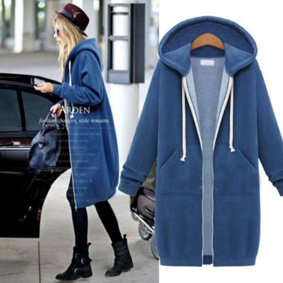 Casual Long Zipper Hooded Jacket*