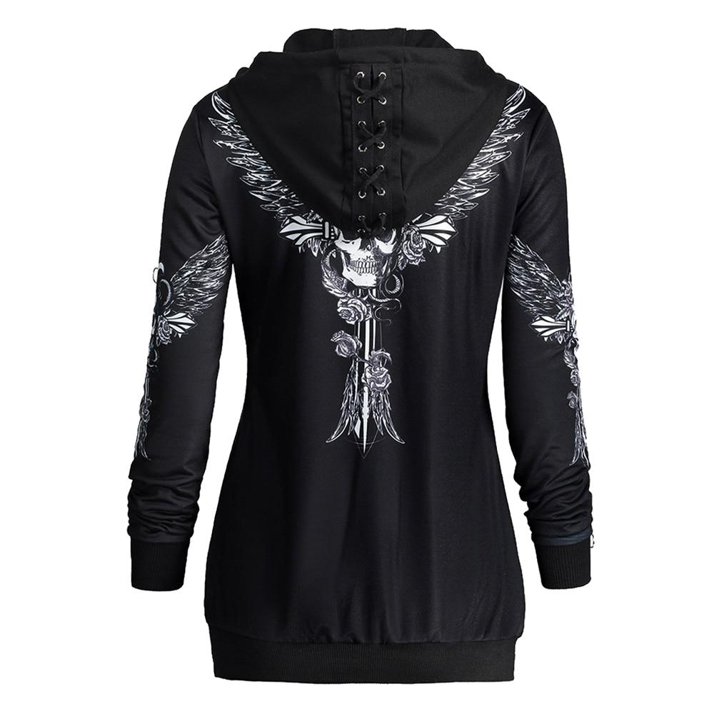 Skull Wings Print Halloween Zip Up Hoodie*