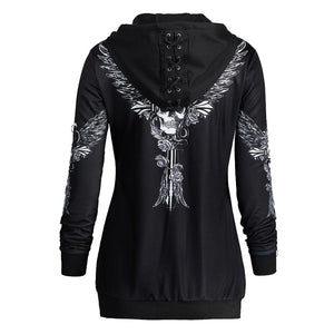 Skull Wings Print Halloween Zip Up Hoodie*