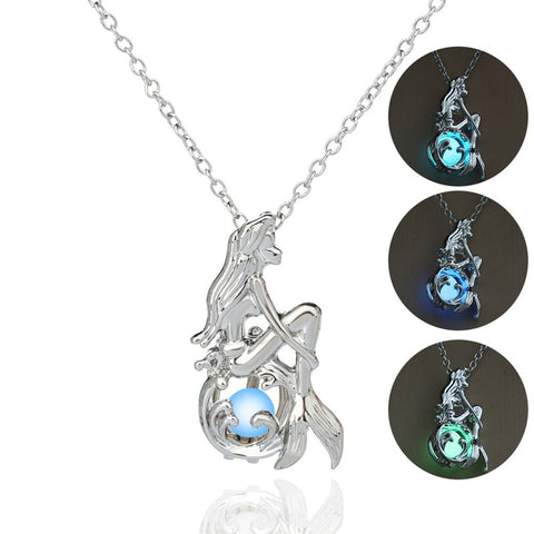 Glow In The Dark Luminous Lotus Fluorescent Mermaid Pendant Necklace*