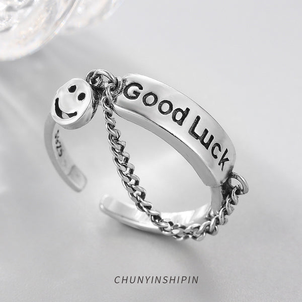 925 Sterling Silver Letter Good Luck Open Ring*