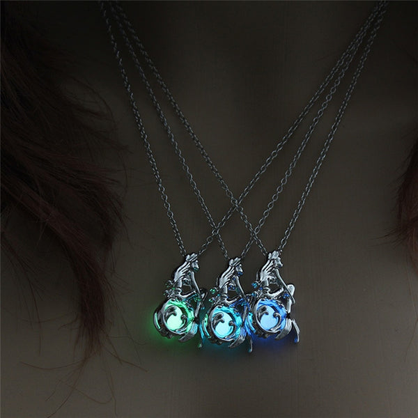 Glow In The Dark Luminous Lotus Fluorescent Mermaid Pendant Necklace*