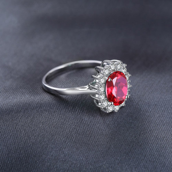 925 Sterling Silver Princess Diana Ceated Red Ruby Ring*