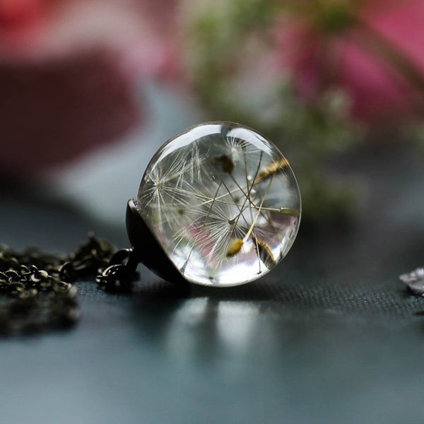 Dandelion Resin Pendant Necklace Silver Bronze Fashion*