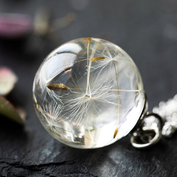 Dandelion Resin Pendant Necklace Silver Bronze Fashion*