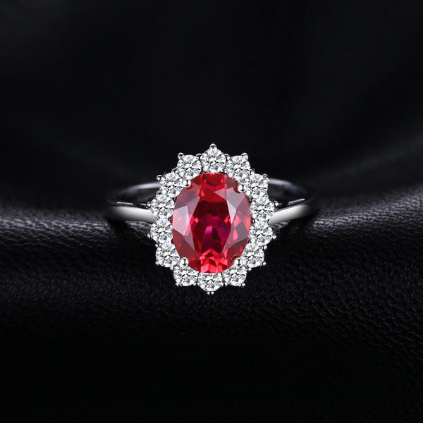 925 Sterling Silver Princess Diana Ceated Red Ruby Ring*