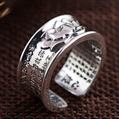 100% Real 999 Pure Silver Jewelry Buddhistic Sutra Open Rings For Anniversary Gift*