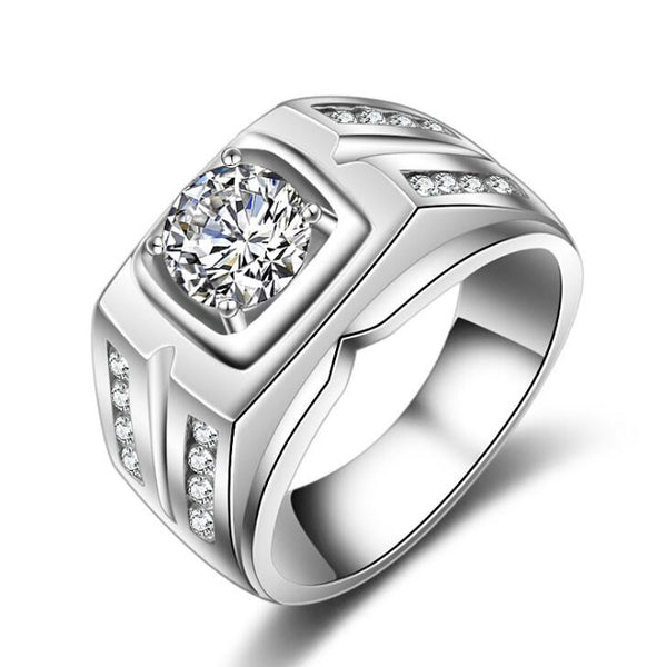 Solid 925 Silver Ring For Men Sona 1 Carat Cubic Zirconia*