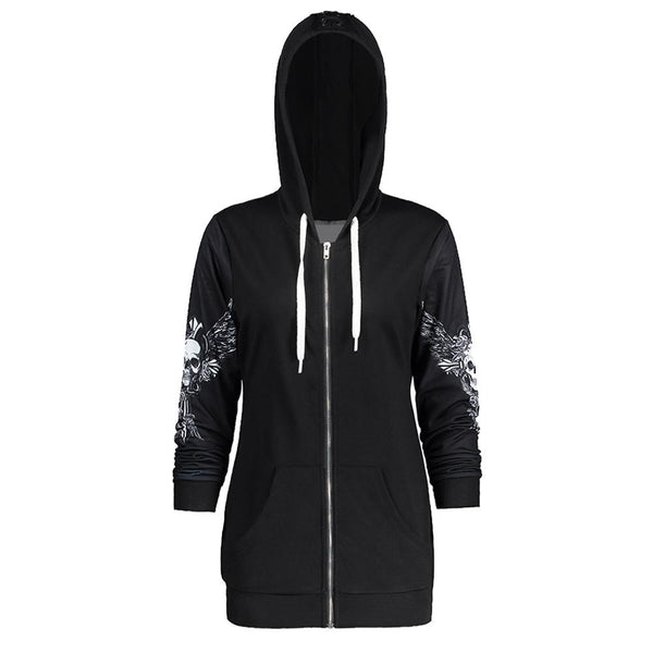 Skull Wings Print Halloween Zip Up Hoodie*