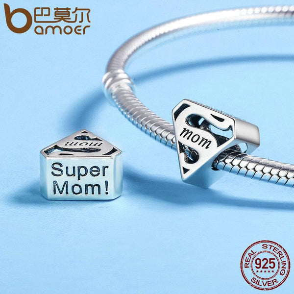 925 Sterling Silver Super Mom Charm For Bracelets & Bangles*