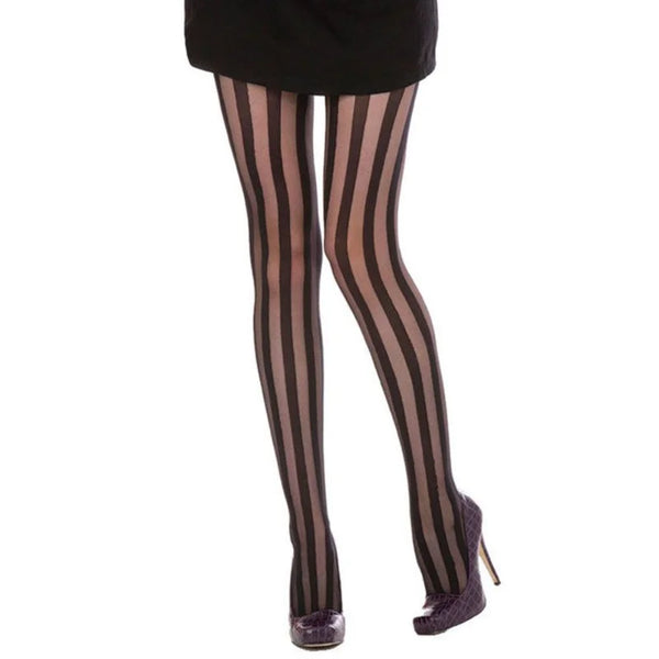 Vintage Black Vertical Stripes Pattern Stretchy Gothic Tights*