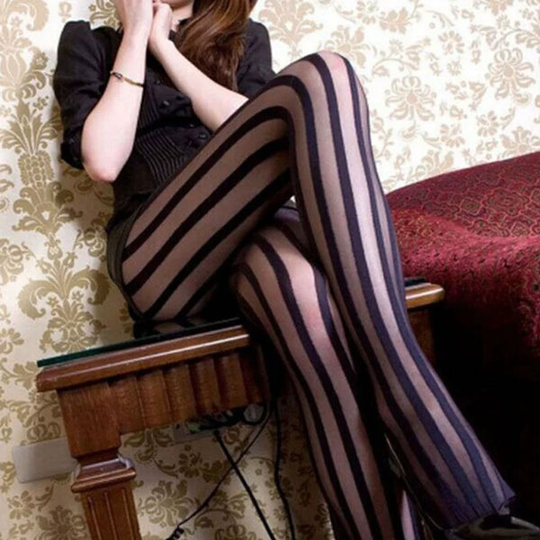 Vintage Black Vertical Stripes Pattern Stretchy Gothic Tights*